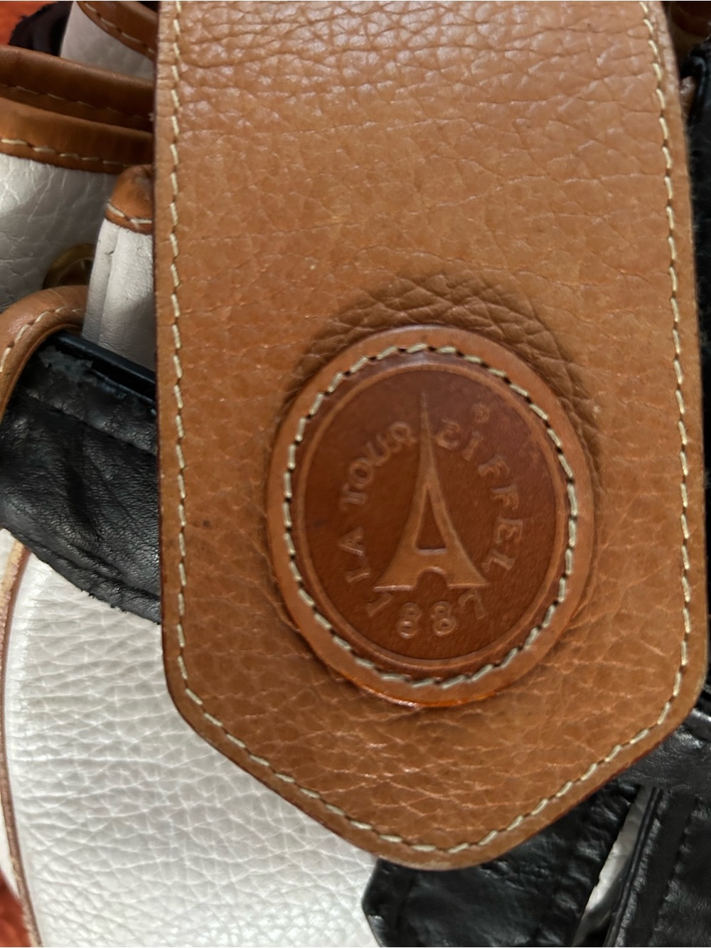 La Tour Eiffel Leather Accent Tote Bag - Brown, Black & White